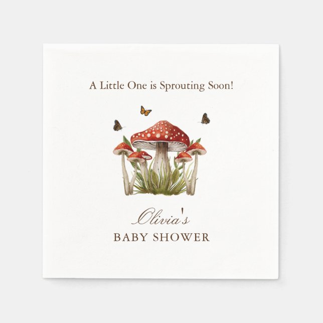 Brun marmor svamp fjäril tema baby shower pappersservett (Framsidan)
