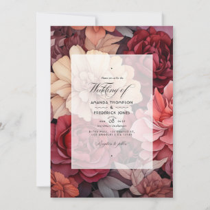 Brun, maron och lax Blommigt Fall Wedding Inbjudningar