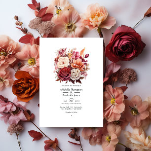 Brun, maron och lax Blommigt Fall Wedding Inbjudningar