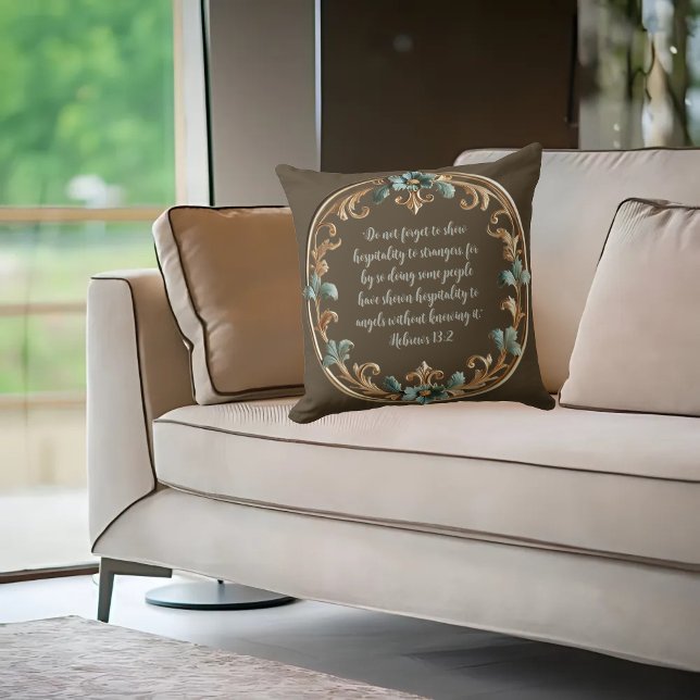 Brun med Blommigt Ram Anpassade, bibelverse Kudde (Skapare uppladdad)