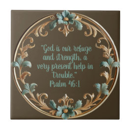Brun med Blommigt Ram bibelverser Kakelplatta