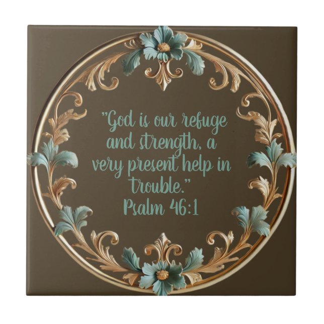Brun med Blommigt Ram bibelverser Kakelplatta (Framsidan)