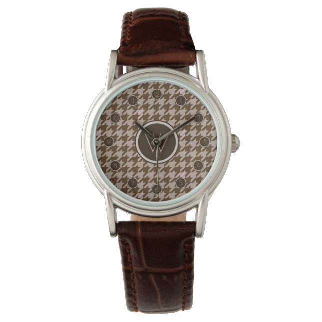 Brun med Houndstooth Watch med Ro Guld Armbandsur (Framsida)