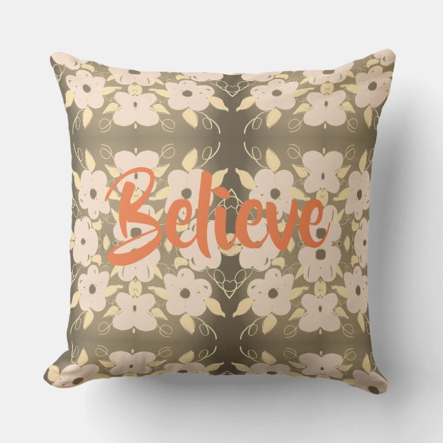 Brun med persikofärgad Blommigt Kudde (Framsida)