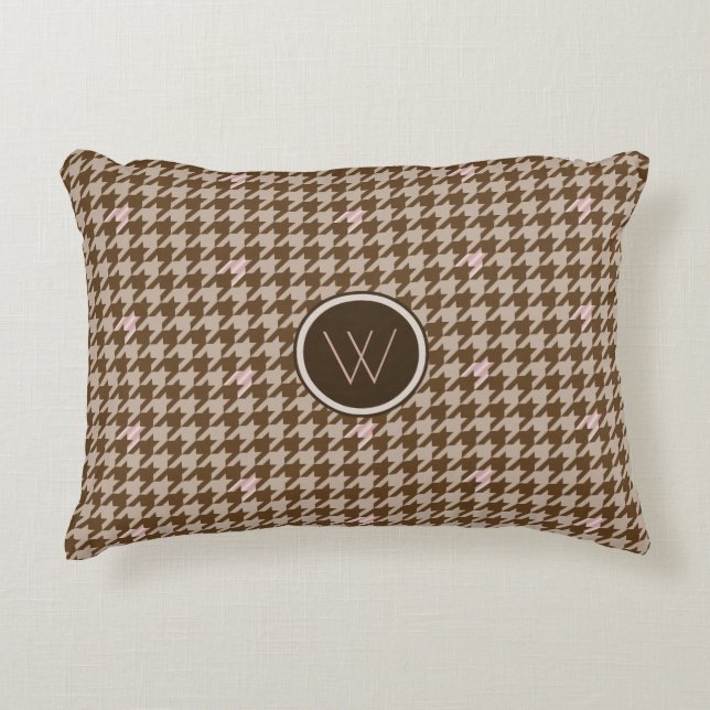 Brun med Ro Guld Houndstooth-accentpillow Prydnadskudde (Framsidan)