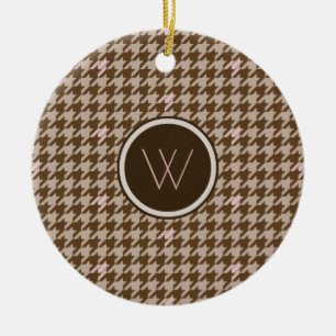 Brun med Rosa Guldaccent Houndstooth-ornament Julgransprydnad Keramik