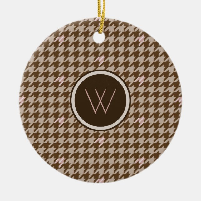 Brun med Rosa Guldaccent Houndstooth-ornament Julgransprydnad Keramik (Framsidan)
