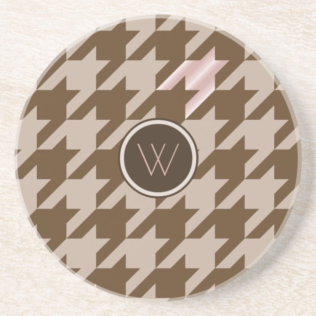 Brun med Rose Gold Houndstooth Sandstone Coaster Underlägg (Framsidan)