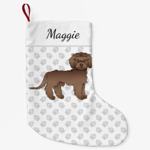 Brun Mini Goldendoodle Söt Tecknad Hund & Namn Liten Julstrumpa