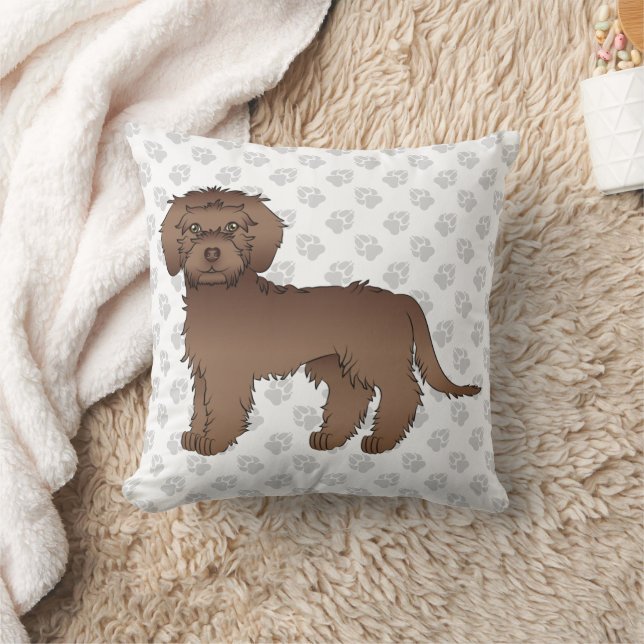 Brun Mini Goldendoodle Söt Tecknad Hund & Tassar Kudde (Filt)