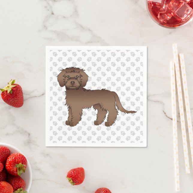 Brun Mini Goldendoodle Söt Tecknad Hund & Tassar Pappersservett (Insitu)