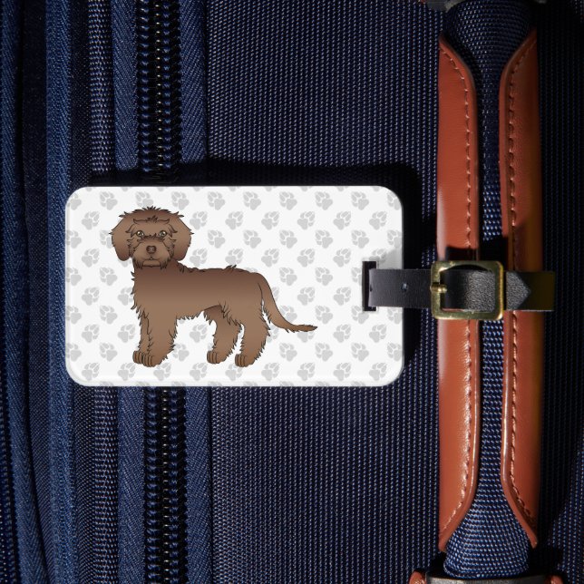 Brun Mini Goldendoodle Söt Tecknad Hund & Text Bagagebricka (Framsida Insitu 4)