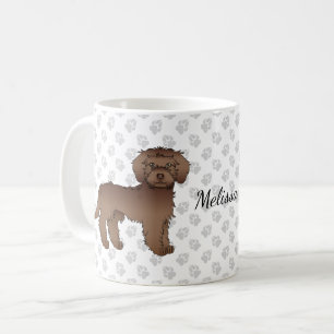 Brun Mini Goldendoodle Tecknad Hund & Namn Kaffemugg