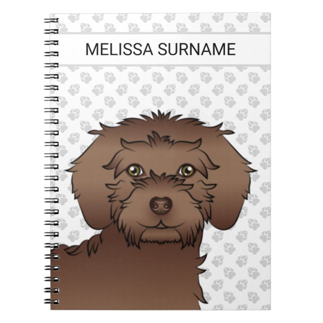 Brun Mini Goldendoodle Tecknad Hund & Text Anteckningsbok (Framsidan)