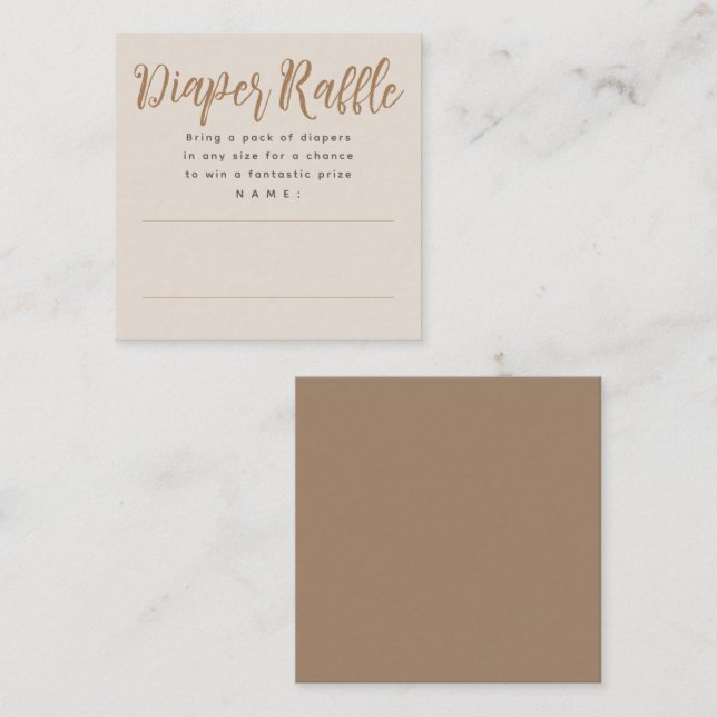 Brun minimalist baby shower blöja lotteri biljette tilläggskort (Fram/baksida)