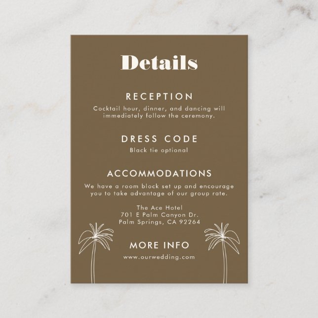 Brun minimalistisk Tropik Bröllop Tilläggskort (Framsida)