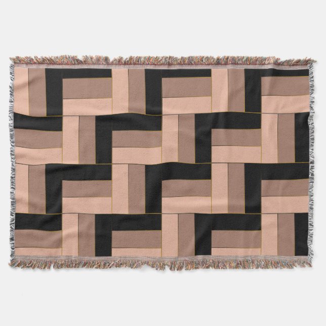 Brun Mocha, svart, geometriska rektanglar Filt (Framsidan)