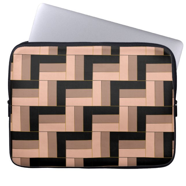 Brun Mocha, svart, geometriska rektanglar Laptop Fodral (Framsidan)