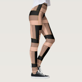 Brun Mocha, svart, geometriska rektanglar Leggings