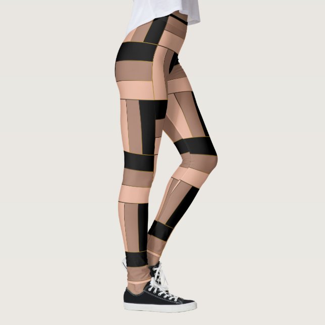 Brun Mocha, svart, geometriska rektanglar Leggings (Höger)