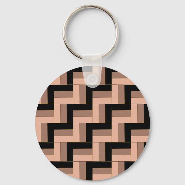 Brun Mocha, svart, geometriska rektanglar Nyckelring (Framsida)