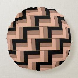 Brun Mocha, svart, geometriska rektanglar Rund Kudde
