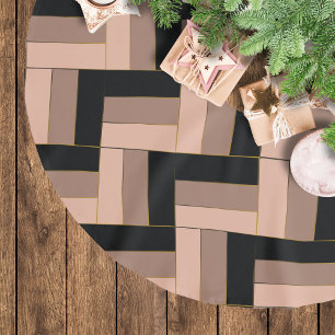 Brun Mocha Svarta Geometriska Rektanglar Julgransmatta Borstad Polyester