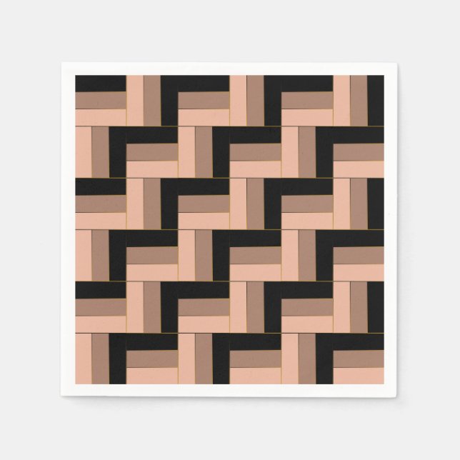 Brun Mocha Svarta Geometriska Rektanglar Pappersservett (Framsidan)