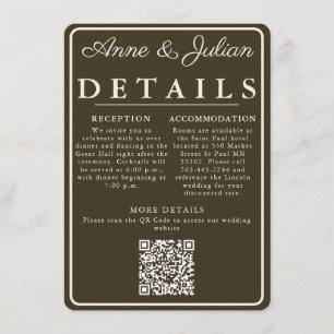 Brun Modern Bröllopsinformationskort QR-kod & foto Tilläggskort