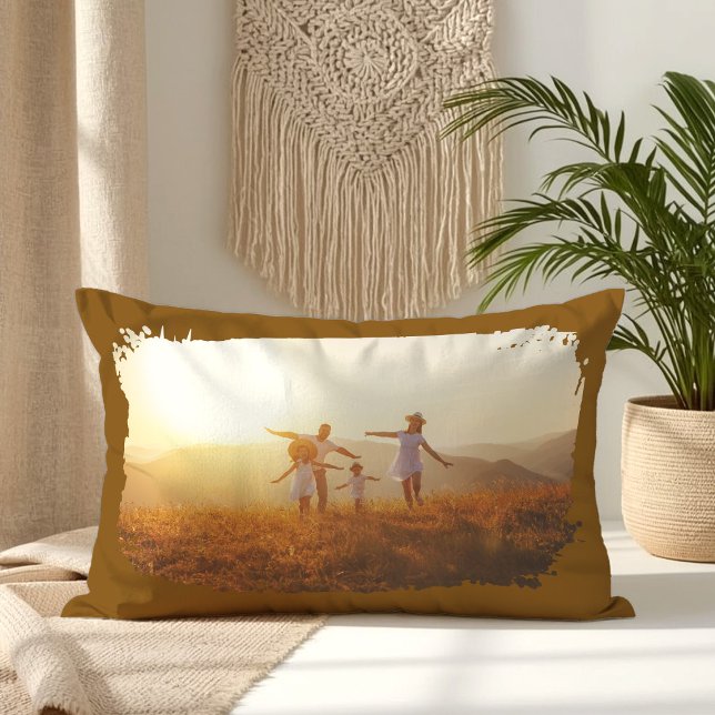 Brun Modern Grunge Kant Foto Lumbarkudde (Brown Modern Grunge Border Photo Lumbar Pillow)