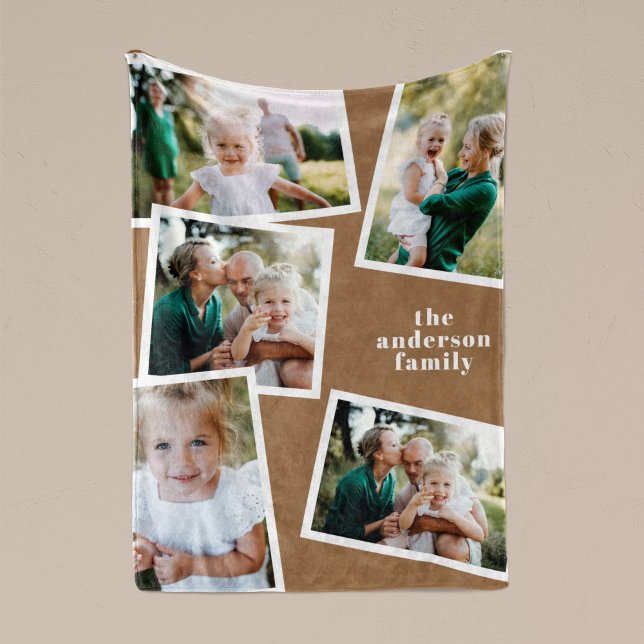 Brun modern hemmadeskvälla för flera fotofamiljer fleecefilt (Skapare uppladdad)