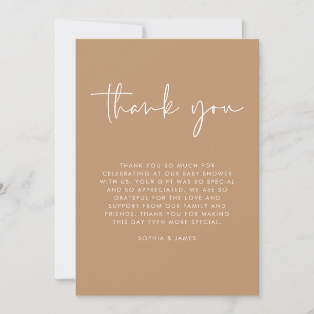 Brun modern Neutral Baby Shower-Tack för könsmogen Inbjudningar (Framsida)