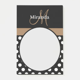 Brun Monogram Black White Polka-prickar Post-it Block
