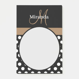 Brun Monogram Black White Polka-prickar Post-it Block