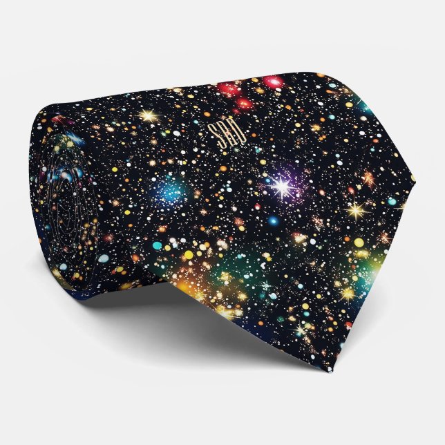 Brun monogram färgglad kosmisk stjärnhop slips (Rullad)