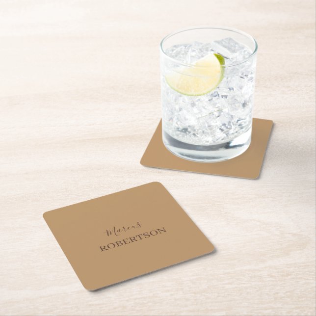 Brun monogram kalligrafi minimalistisk professione underlägg papper kvadrat (Insitu)