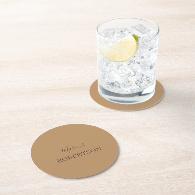Brun monogram kalligrafi minimalistisk professione underlägg papper rund (Insitu)