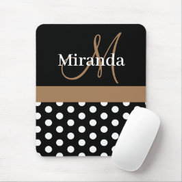 Brun monogram svart vit polka, punktmusknapp musmatta