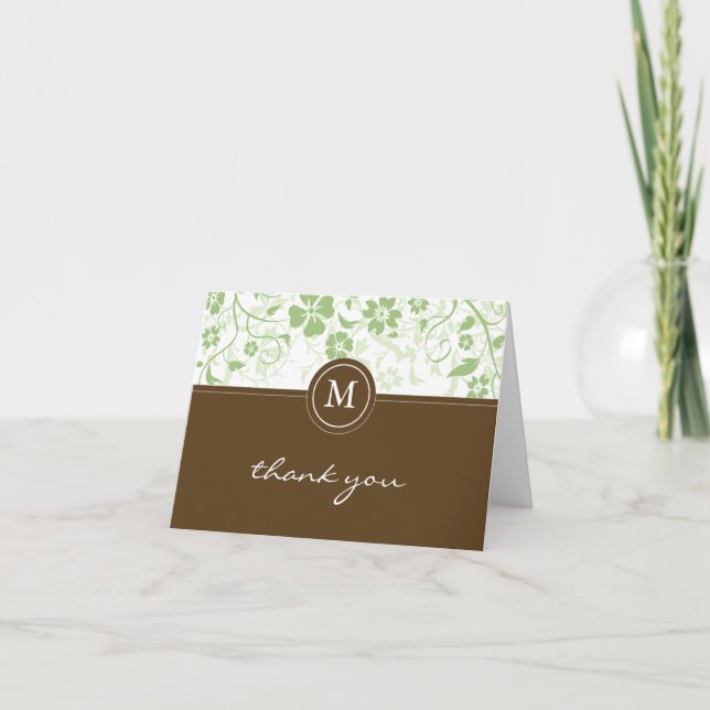 Brun Monogram tackkort för blommigt Grönt (Framsida)