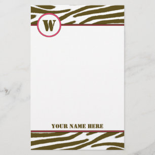 Brun monogramstil i Zebra tryck Brevpapper