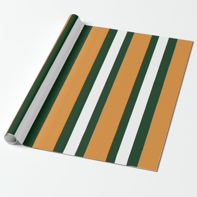 Brun, mörk grönt och vit rand presentpapper (Utrullad)