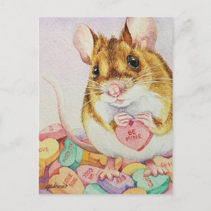 Brun mus: Mine Valentine Candy Watercolor Art Vykort