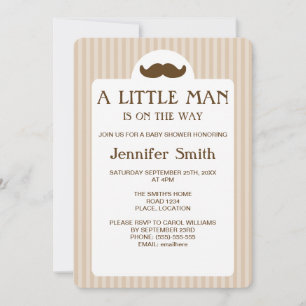 Brun Mustasch Silhuett Liten Man Baby Shower Inbjudningar