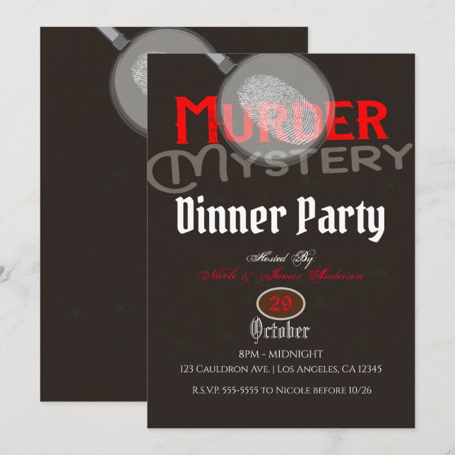 Brun Mysterie Middag Mord Dinner Inbjudningar (Fram/baksida)