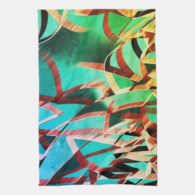 Brun näcka över rostad grönt och akvamarin kökshandduk (Vertikal)