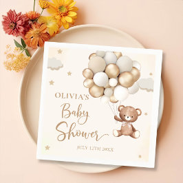 Brun Nalle Ballon Baby Shower Napkins Pappersservett