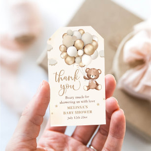 Brun Nalle Ballon Baby Shower Presentetikett