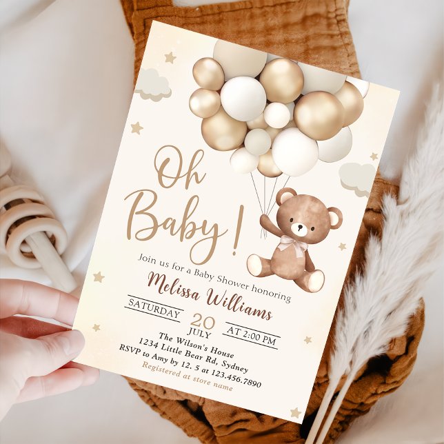 Brun Nalle Bubblor Babyskor Inbjudningar (Skapare uppladdad)