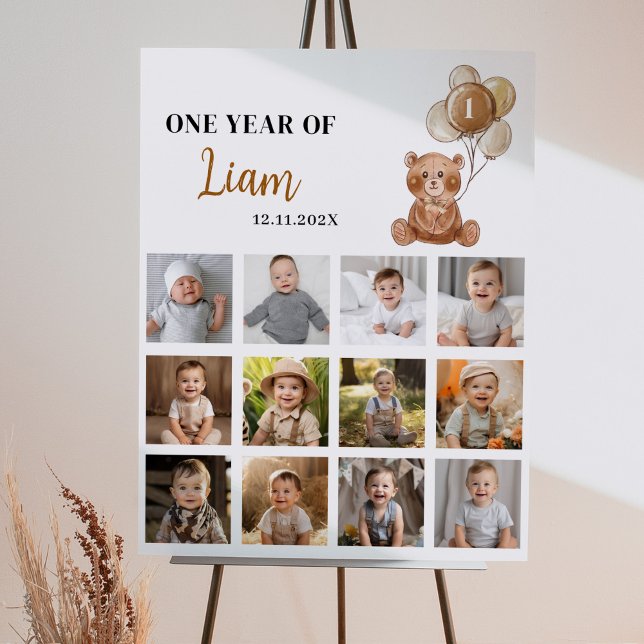 Brun Nalle Foto Milestone-signatur på födelsedagen Poster (Skapare uppladdad)