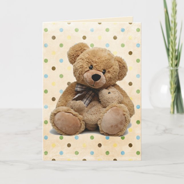 Brun Nalle på Polka dots Nyfödd bebis Kort (Framsida)